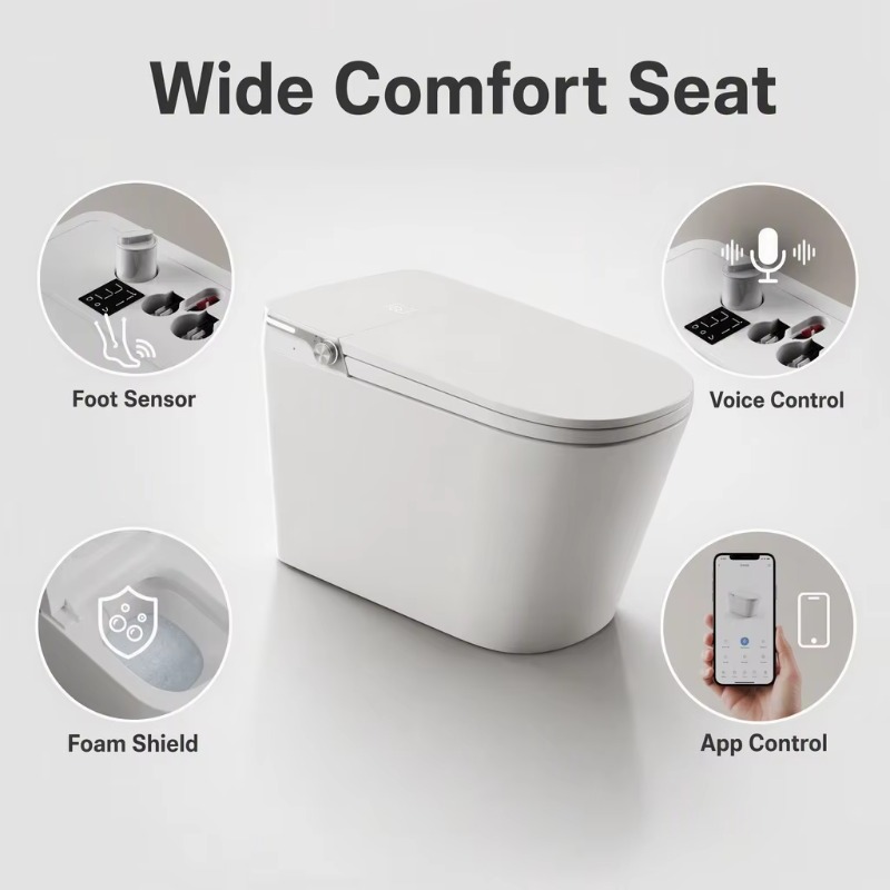 مرحاض ذكي أبيض بوعاء مربع مثبت - مراجعة Smart Home Control وسعره