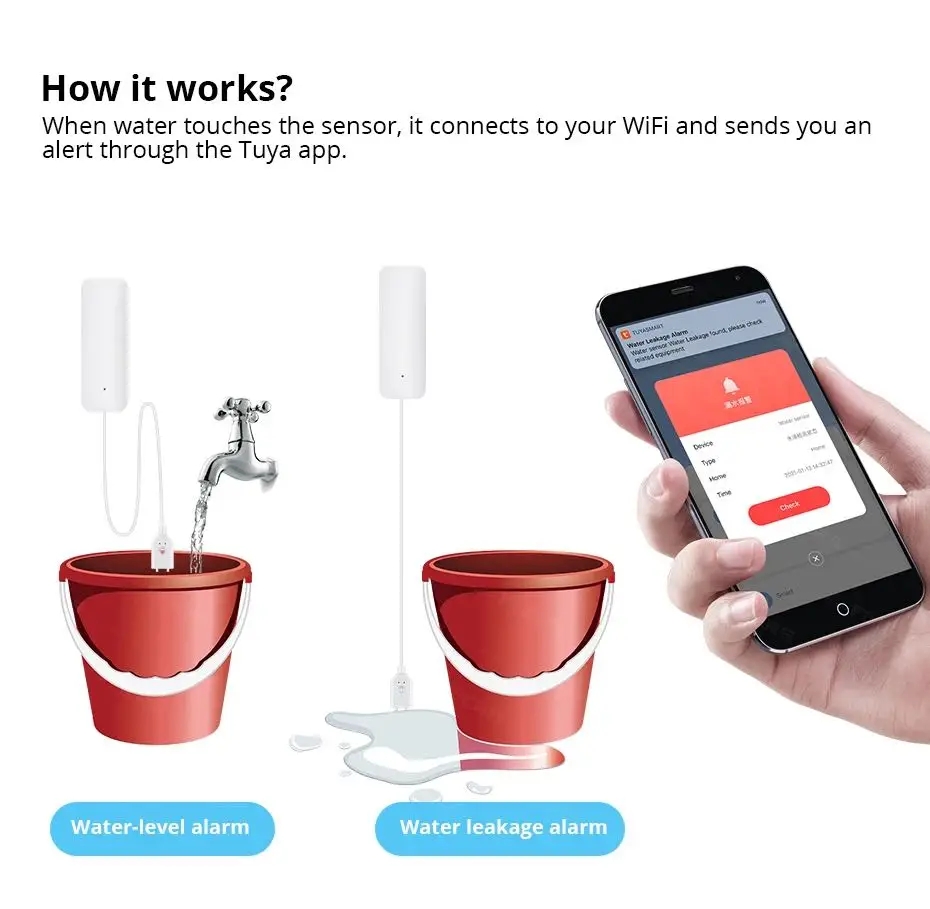 Tuya واي فاي الذكية تسرب الميا - مراجعة Wifi Water Leak Detector وسعره