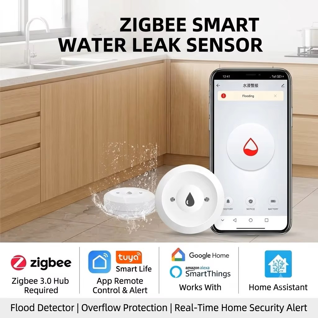 مستشعر تسرب المياه الذكي ZigBe - مراجعة Wifi Water Leak Detector وسعره